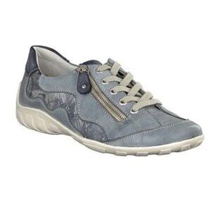 Remonte Jean Print Blue Lace Up Leather Sneakers